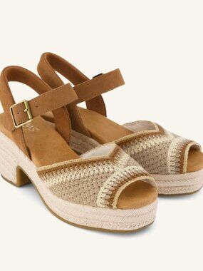 NWT TOMS Isla Peep Toe Heeled Sandal Almond Crochet - Size 8.5